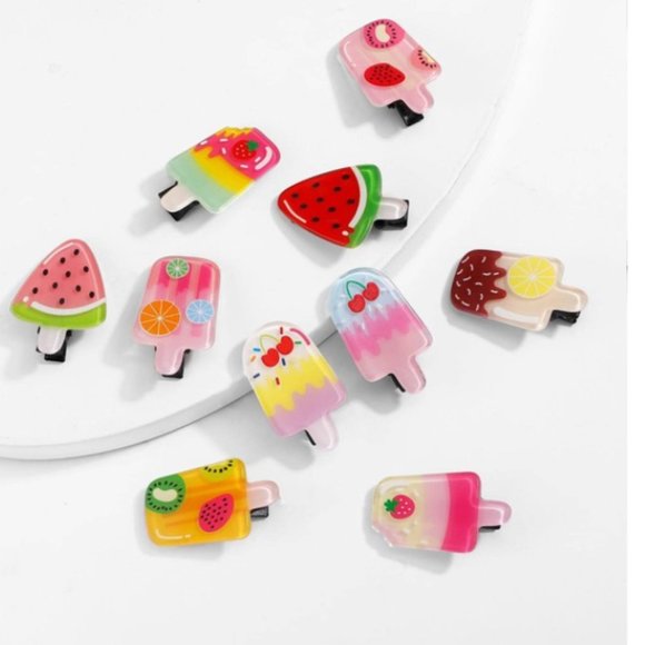 ⭐️ FREE Popsicle Ice Cream Icecream Fruit Chocolate Cold Summer Hair Clips Set - Picture 3 of 3